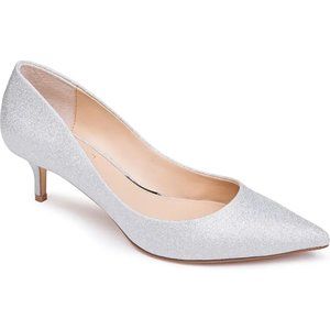 NEW Jewel Badgley Mischka Royalty Size 7.5 Silver Glitter Kitten Heel Pumps